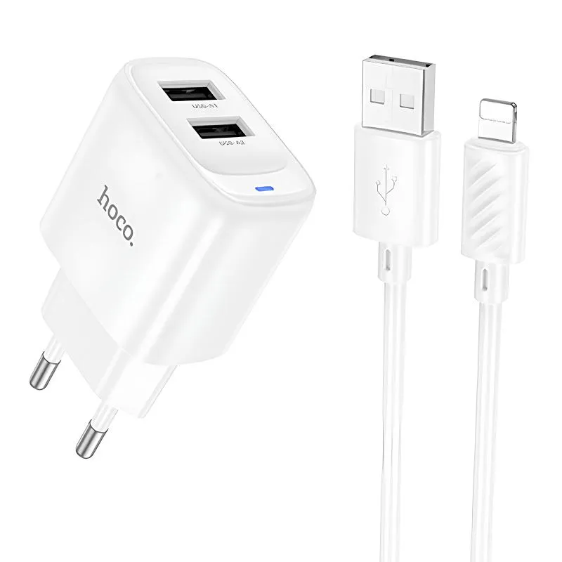 МЗП Hoco C141A Smart 2.1A + кабель USB to Lightning White