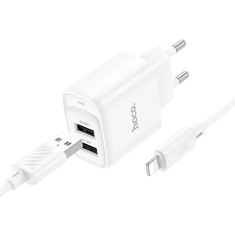 МЗП Hoco C141A Smart 2.1A + кабель USB to Lightning White — фото 3