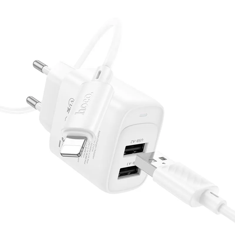 МЗП Hoco C141A Smart 2.1A + кабель USB to Lightning White — фото 4