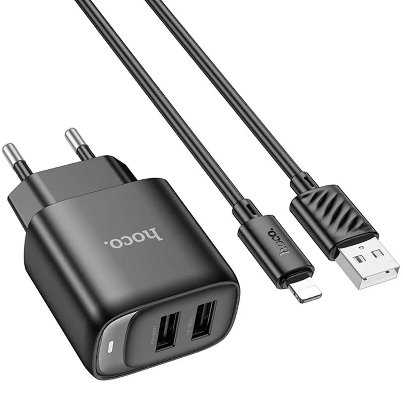 МЗП Hoco C141A Smart 2.1A + кабель USB to Lightning Black — фото 3