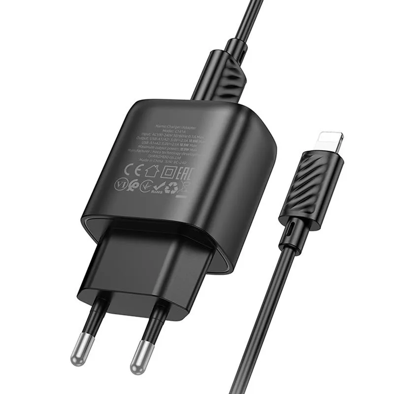 МЗП Hoco C141A Smart 2.1A + кабель USB to Lightning Black — фото 4