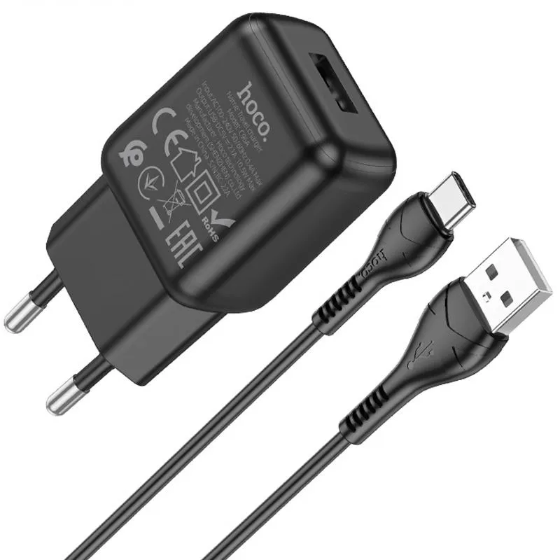 МЗП Hoco C96A 2.1A + кабель USB to Type-C Black — фото 2