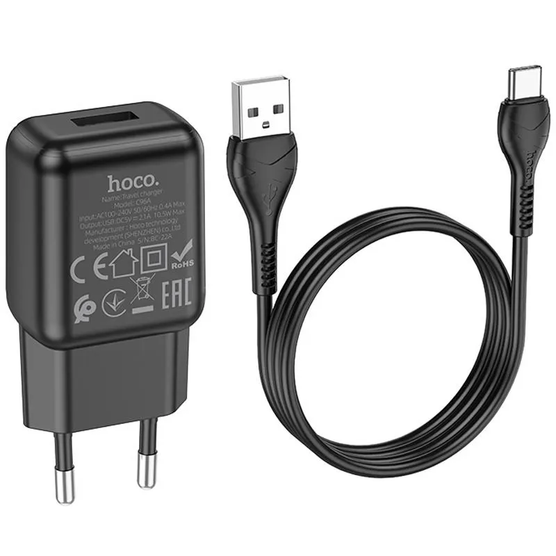 МЗП Hoco C96A 2.1A + кабель USB to Type-C Black — фото 4