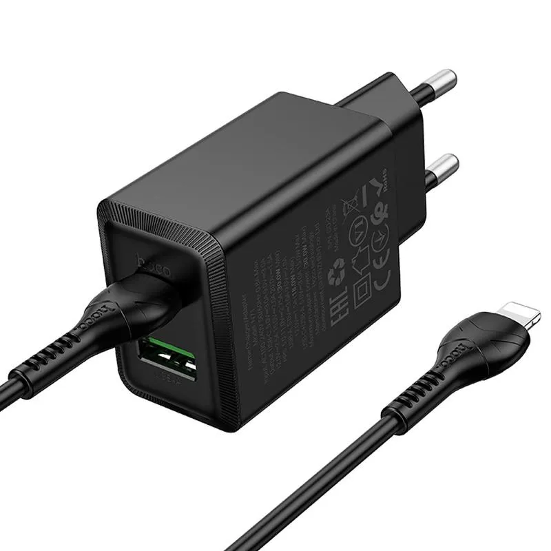 МЗП Hoco N71 Nuevo PD30W+QC3.0 + кабель Type-C to Lightning Black — фото 4