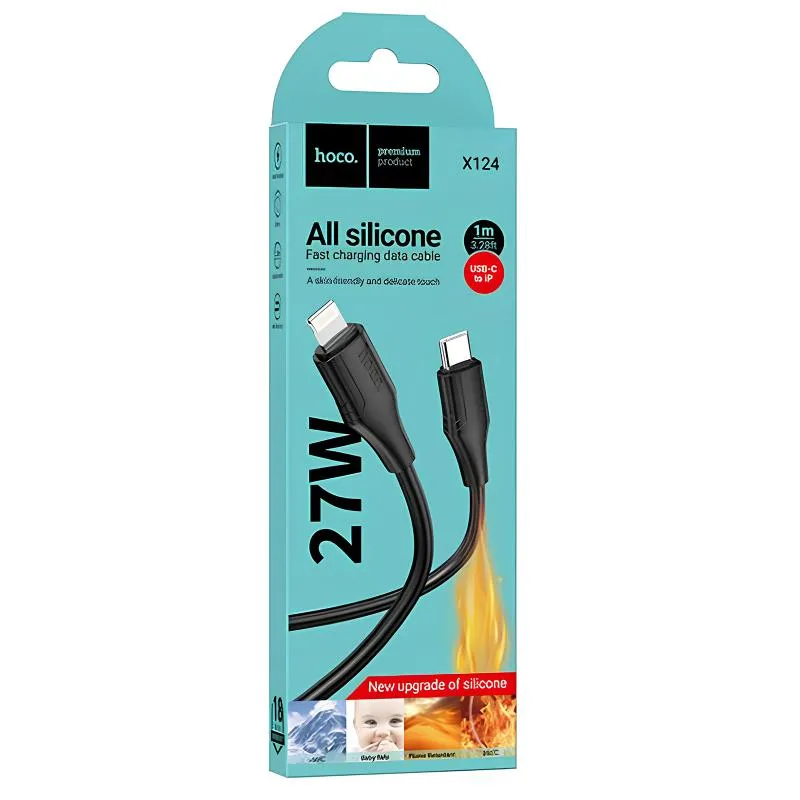 Дата кабель Hoco X124 Bien silicone Type-C to Lightning 27W Black — фото 4