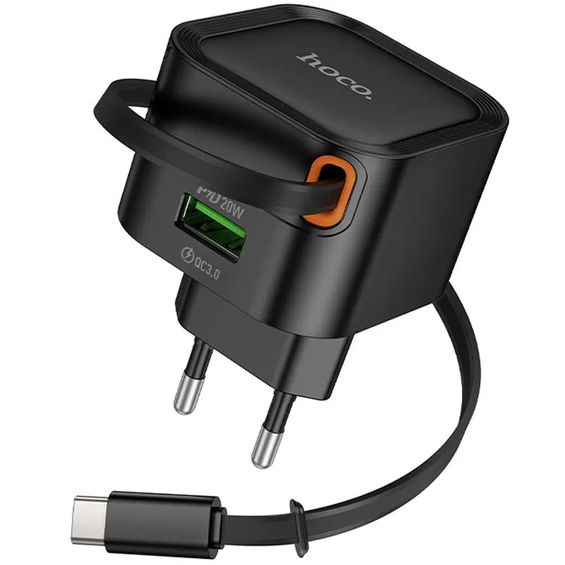 МЗП Hoco C154A Changer PD20W+QC3.0 + Retractable Cable Type-C Black — фото 3