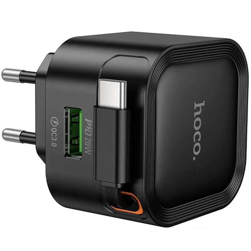 МЗП Hoco C154A Changer PD20W+QC3.0 + Retractable Cable Type-C Black — фото 4