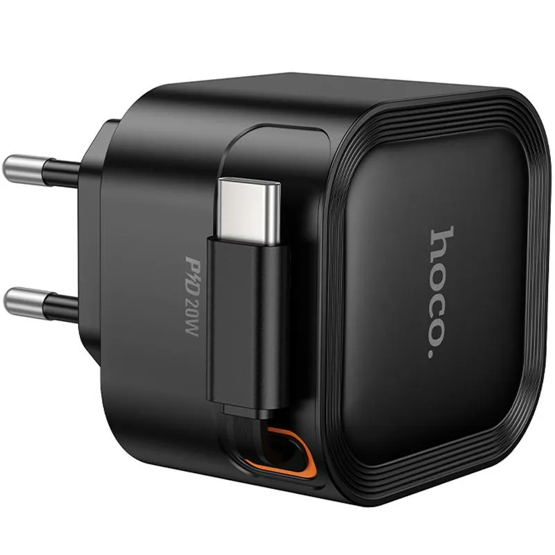 МЗП Hoco C153A Changer With Retractable Cable Type-C PD20W Black — фото 4