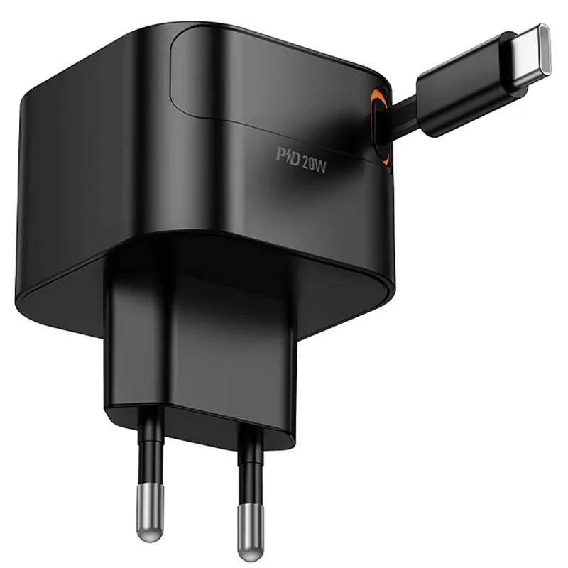 МЗП Hoco C153A Changer With Retractable Cable Type-C PD20W Black — фото 5