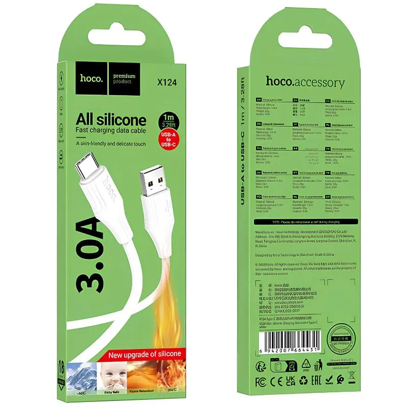 Дата кабель Hoco X124 Bien silicone USB to Type-C 3A White — фото 3