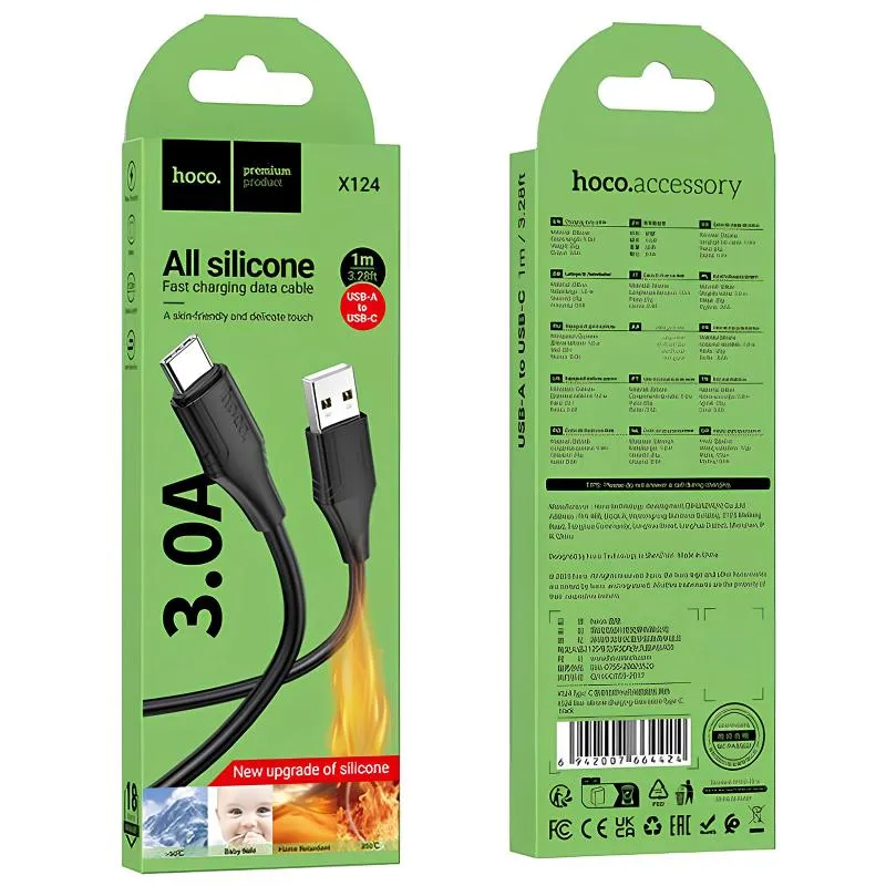 Дата кабель Hoco X124 Bien silicone USB to Type-C 3A Black — фото 4