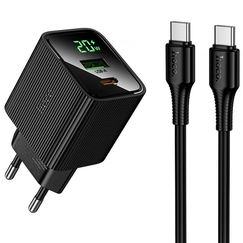 МЗП Hoco CS83A Excellent with digital display PD20W+QC3.0 (1USB-A/1C) + кабель Type-C to Type-C Black