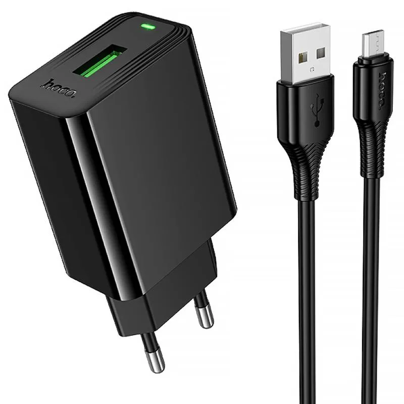 МЗП Hoco CS92A Leader QC3.0 18W (1USB-A) + кабель USB to MicroUSB Black