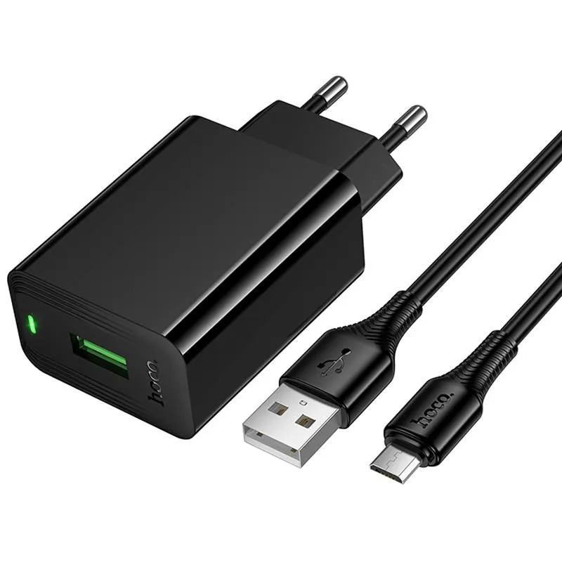 МЗП Hoco CS92A Leader QC3.0 18W + кабель USB to MicroUSB Black — фото 3