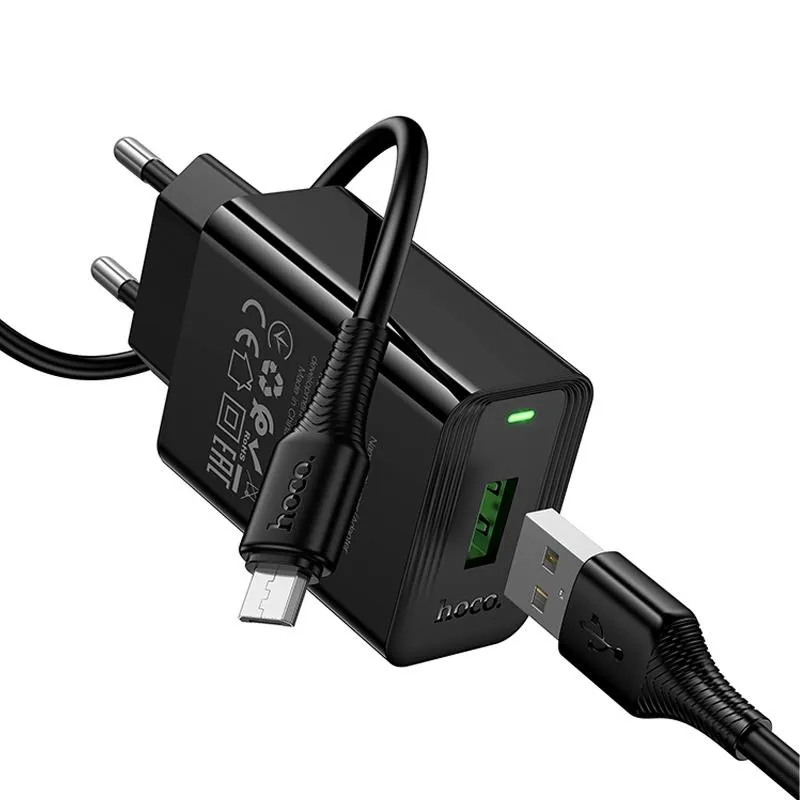МЗП Hoco CS92A Leader QC3.0 18W + кабель USB to MicroUSB Black — фото 5