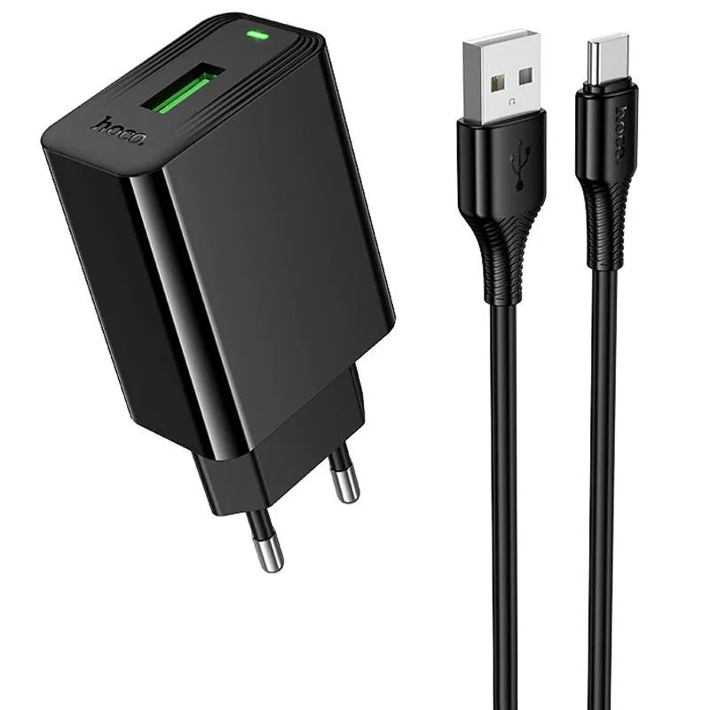 МЗП Hoco CS92A Leader QC3.0 18W (1USB-A) + кабель USB to Type-C Black