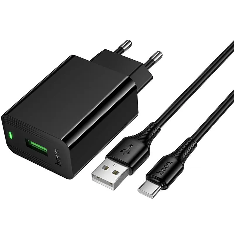 МЗП Hoco CS92A Leader QC3.0 18W + кабель USB to Type-C Black — фото 2