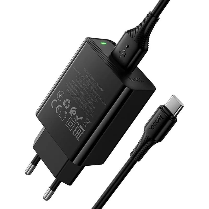 МЗП Hoco CS92A Leader QC3.0 18W + кабель USB to Type-C Black — фото 4