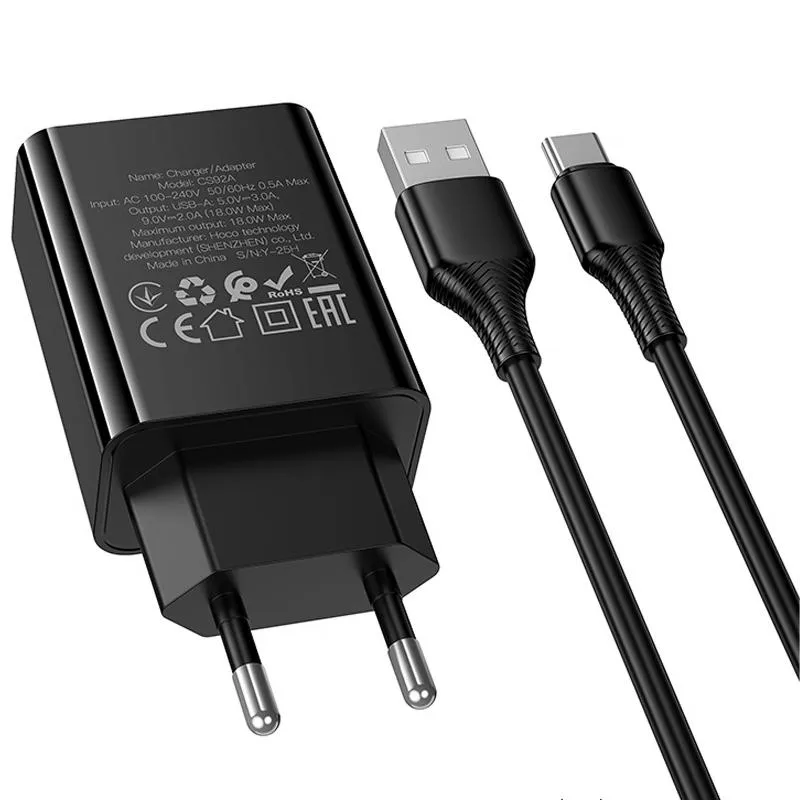 МЗП Hoco CS92A Leader QC3.0 18W + кабель USB to Type-C Black — фото 7