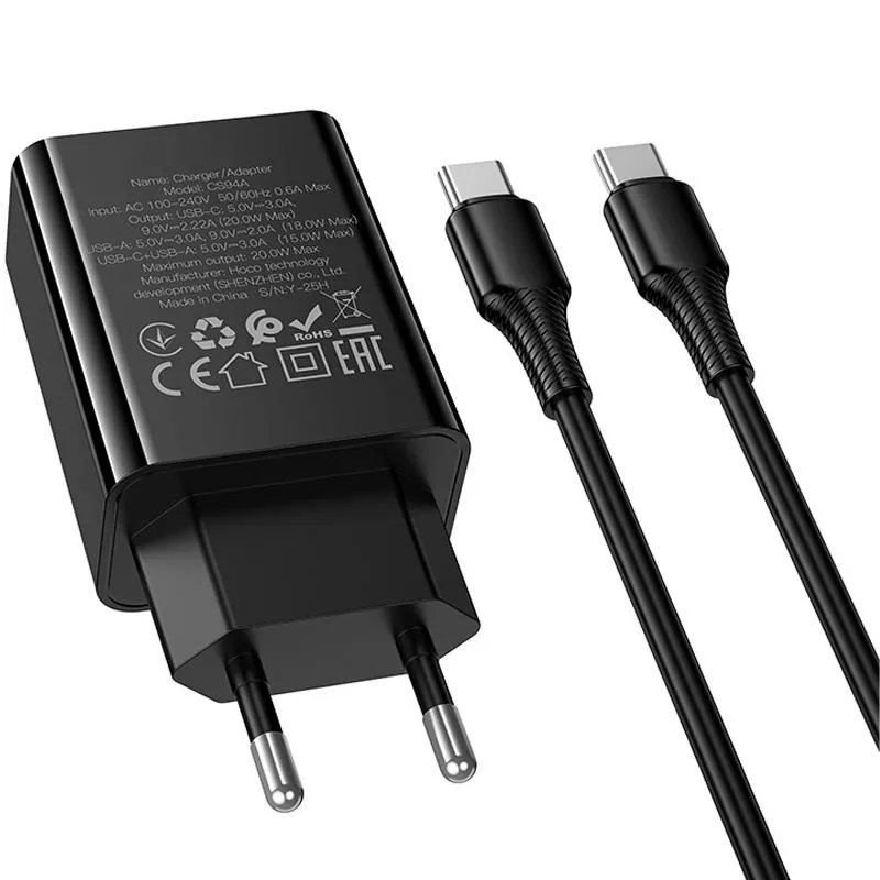 МЗП Hoco CS94A Leader PD20W+QC3.0 + кабель Type-C to Type-C Black — фото 5