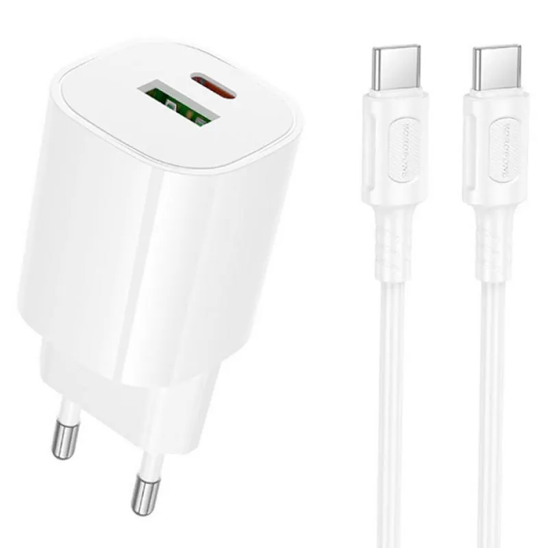 МЗП Borofone BA104A Pudding PD20W+QC3.0 + кабель Type-C to Type-C White