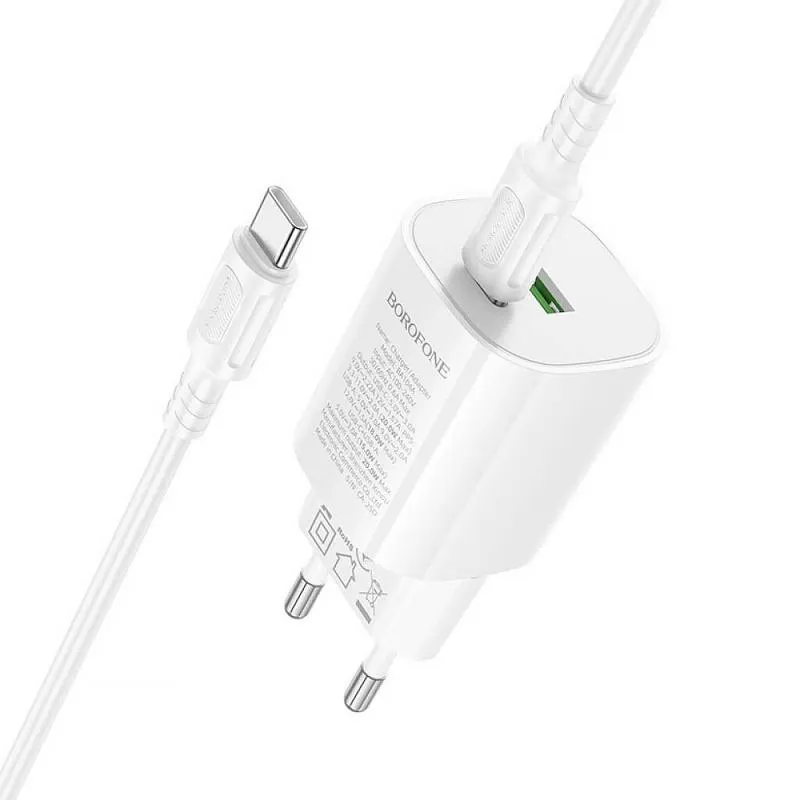 МЗП Borofone BA104A Pudding PD20W+QC3.0 + кабель Type-C to Type-C White — фото 3
