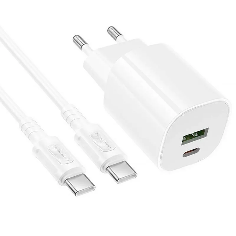 МЗП Borofone BA104A Pudding PD20W+QC3.0 + кабель Type-C to Type-C White — фото 4