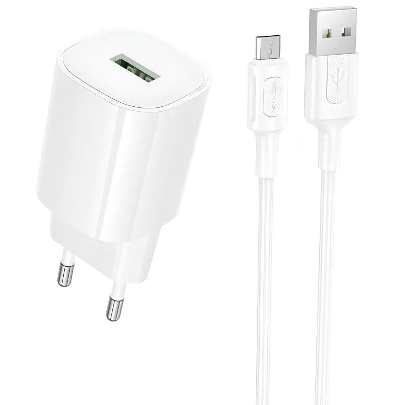 МЗП Borofone BA102A Pudding QC3.0 (1USB-A) + кабель USB to MicroUSB White