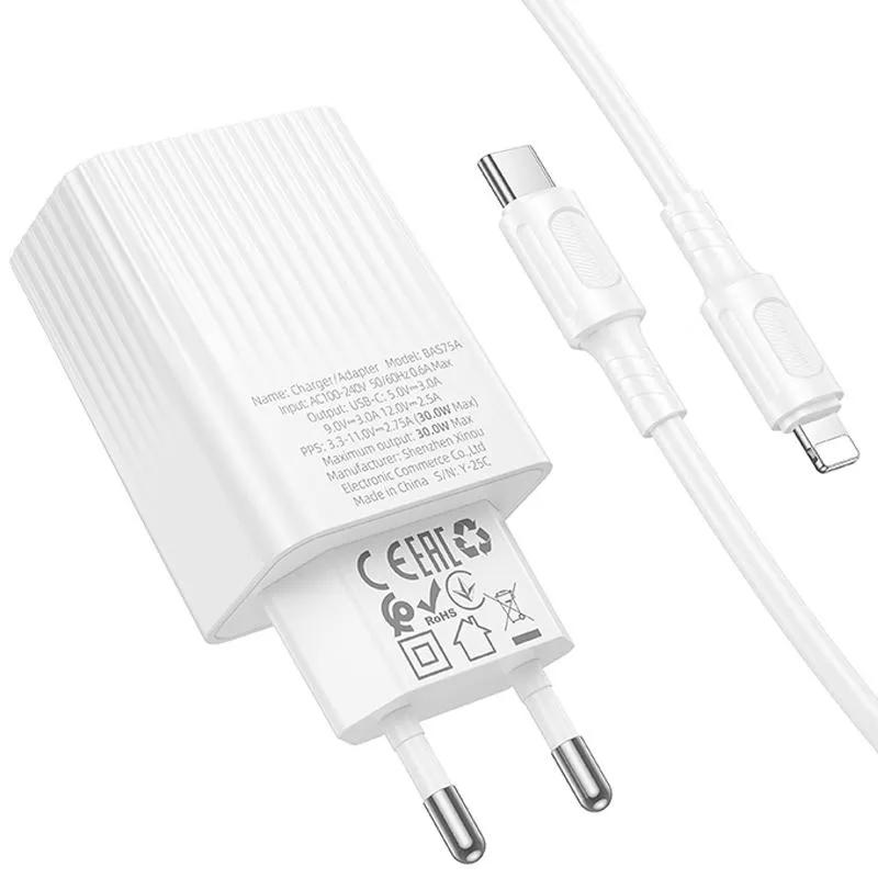 МЗП Borofone BAS75A Source PD30W + кабель Type-C to Lightning White — фото 4