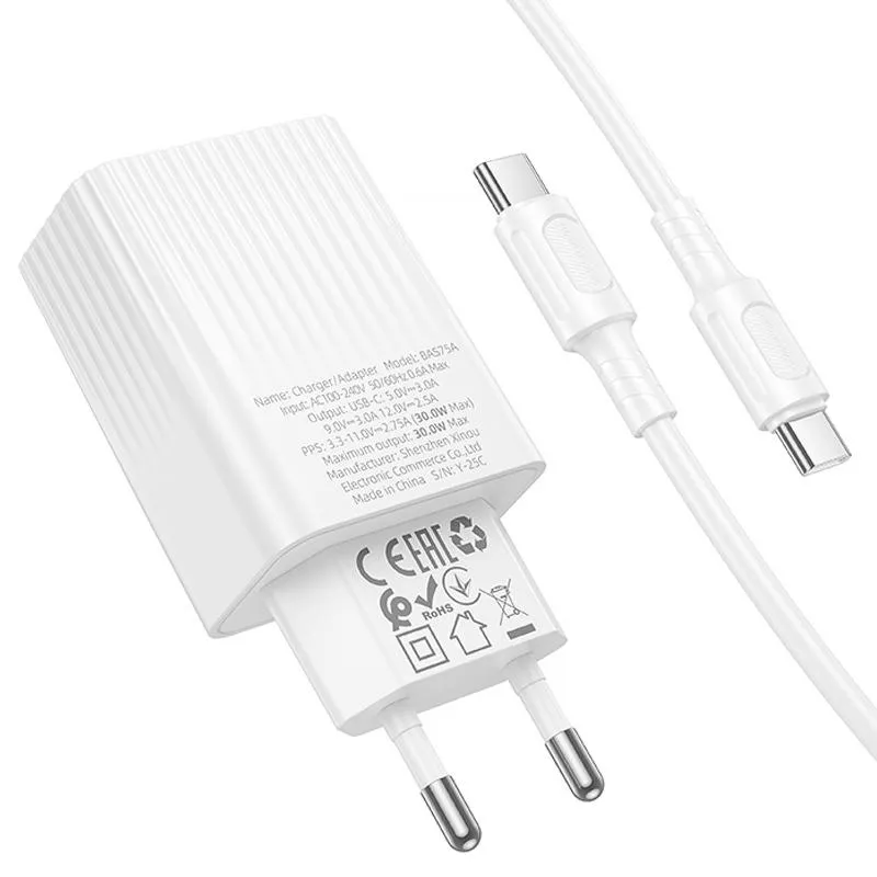 МЗП Borofone BAS75A Source PD30W + кабель Type-C to Type-C White — фото 5