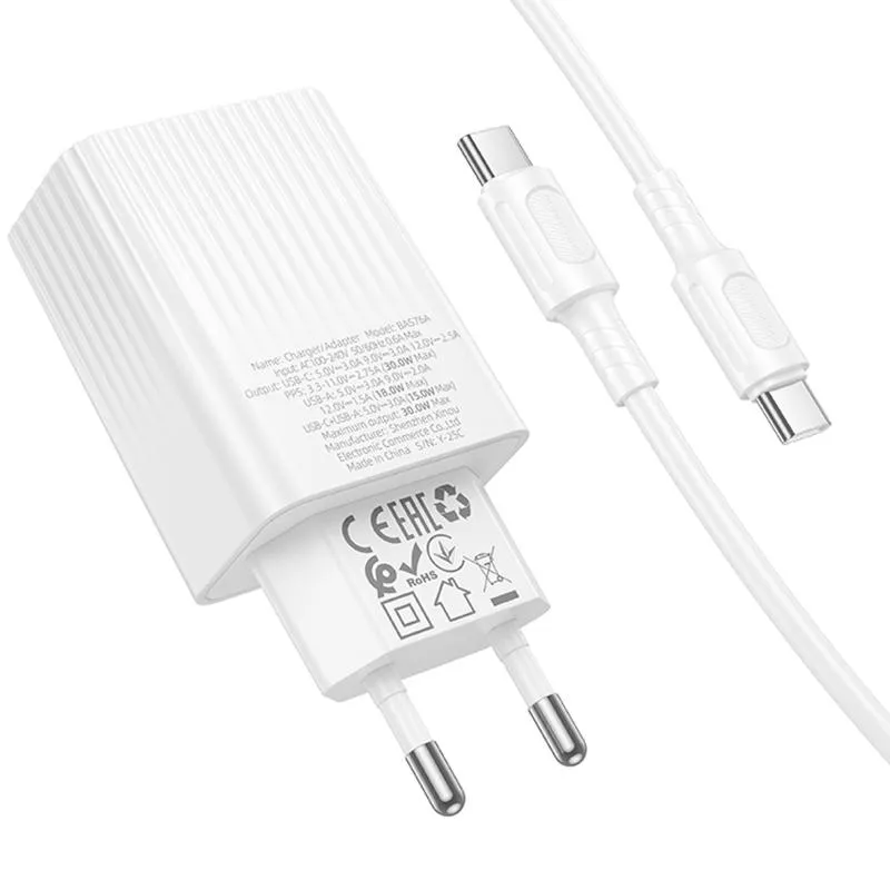МЗП Borofone BAS76A Source PD30W+QC3.0 + кабель Type-C to Type-C White — фото 5