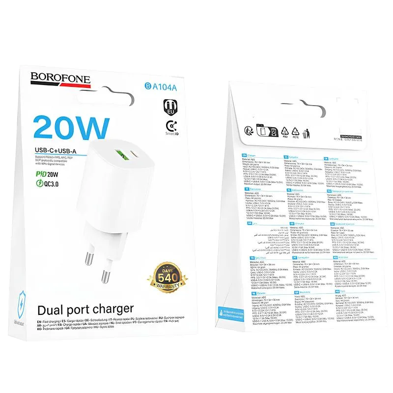 МЗП Borofone BA104A Pudding PD20W+QC3.0 White — фото 6