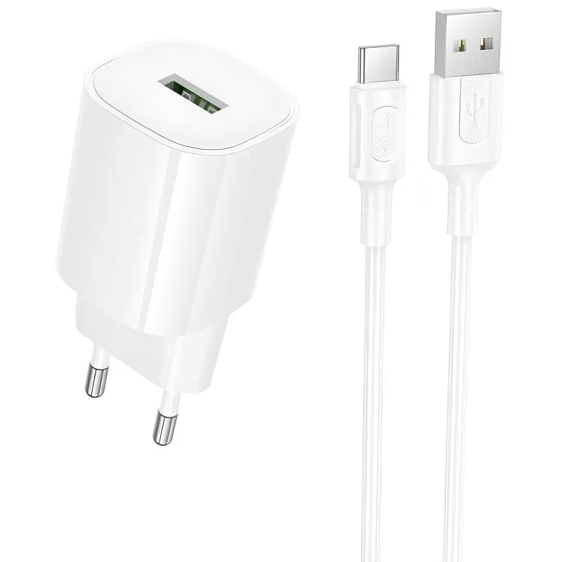 МЗП Borofone BA102A Pudding QC3.0 + кабель USB to Type-C White