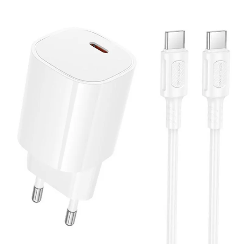 МЗП Borofone BA103A Pudding PD20W + кабель Type-C to Type-C White