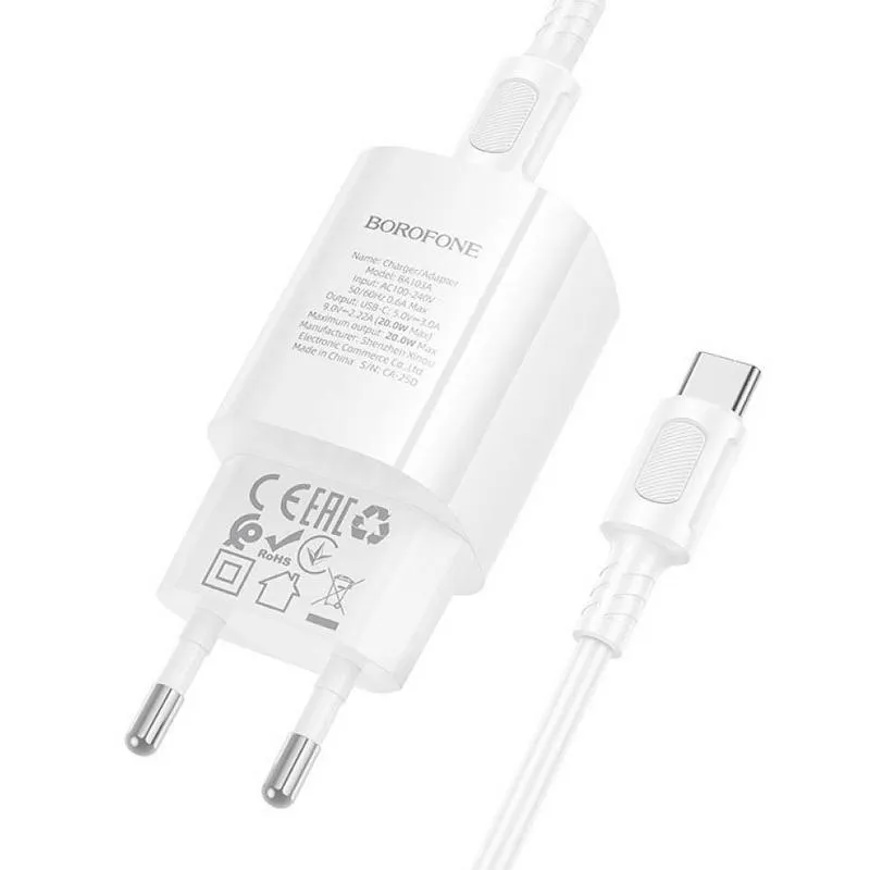 МЗП Borofone BA103A Pudding PD20W + кабель Type-C to Type-C White — фото 4