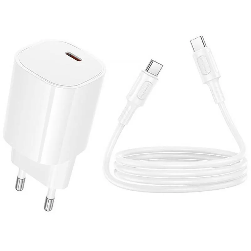МЗП Borofone BA103A Pudding PD20W + кабель Type-C to Type-C White — фото 5