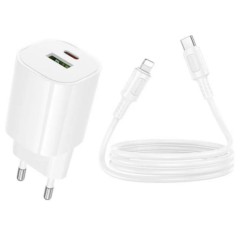 МЗП Borofone BA104A Pudding PD20W+QC3.0 + кабель Type-C to Lightning White — фото 3