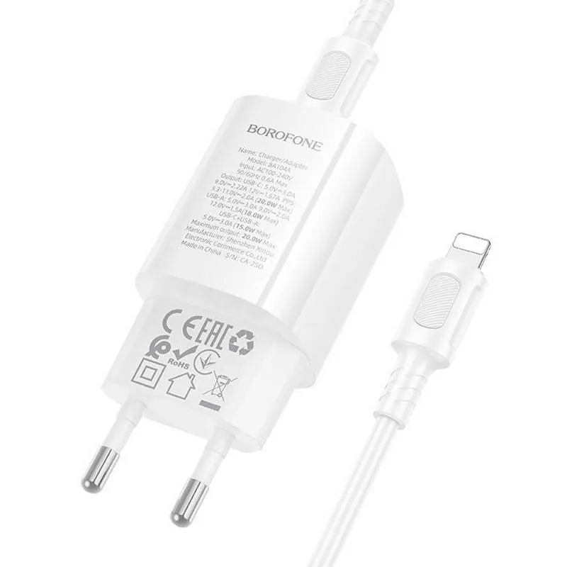 МЗП Borofone BA104A Pudding PD20W+QC3.0 + кабель Type-C to Lightning White — фото 4