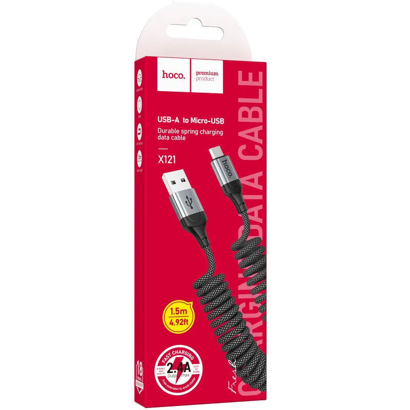 Дата кабель Hoco X121 Nuevo USB to MicroUSB 2.4A Black — фото 2