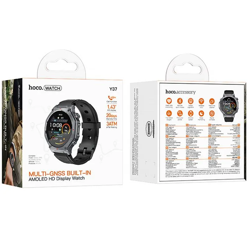 Смарт-годинник Hoco Y37 Smart sports watch Black — фото 2