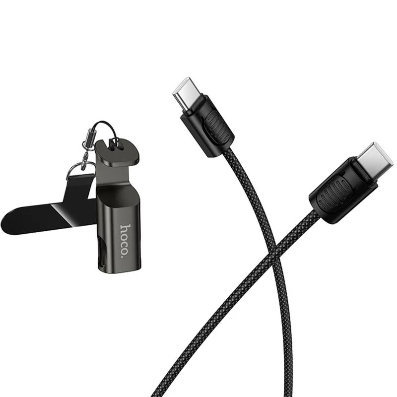 Дата кабель Hoco X126 Experto Type-C to Type-C 60W + Phone Holder & Lanyard Black — фото 3