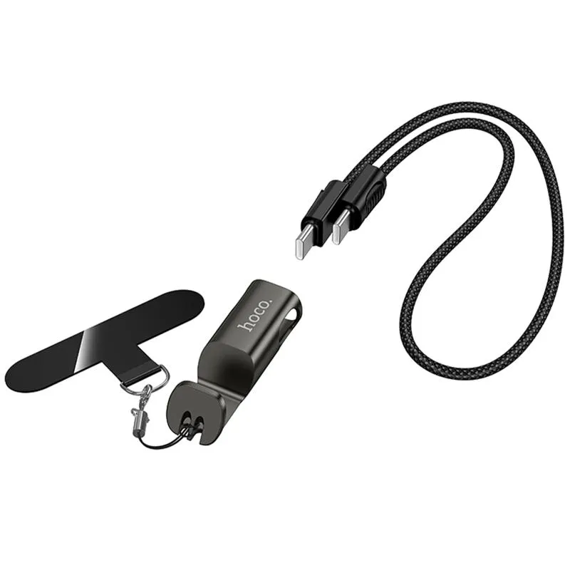 Дата кабель Hoco X126 Experto Type-C to Type-C 60W + Phone Holder & Lanyard Black — фото 4