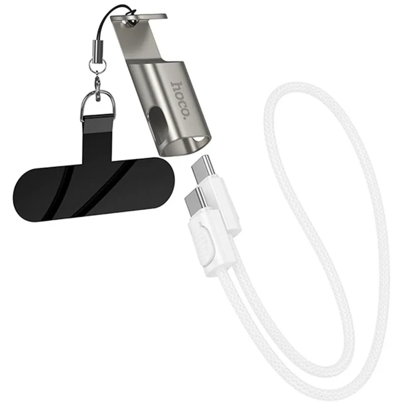 Дата кабель Hoco X126 Experto Type-C to Type-C 60W + Phone Holder & Lanyard Light Gray