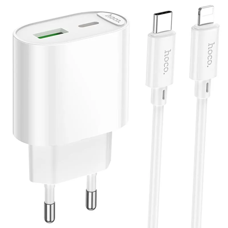МЗП Hoco C109A Fighter PD20W (1USB-C) + кабель Type-C to Lightning White