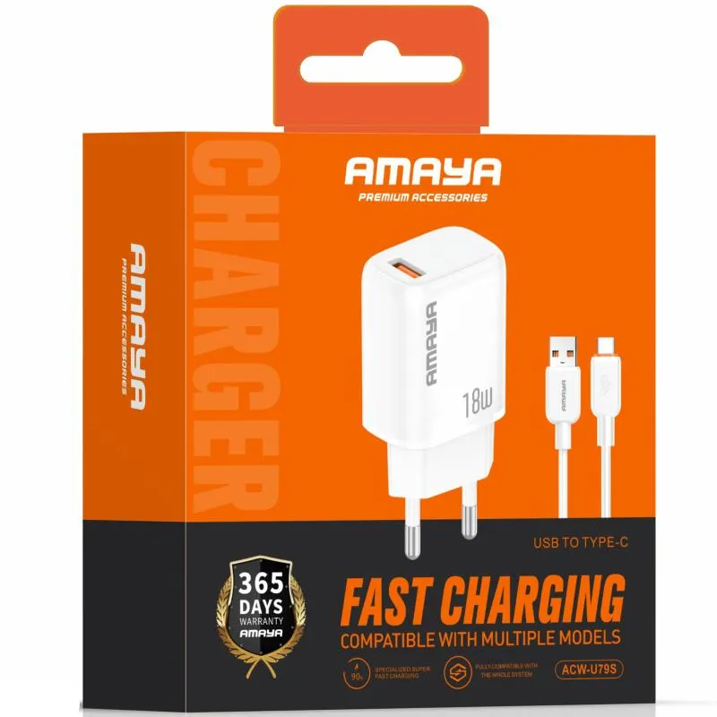 МЗП Amaya U79S QC3.0 18W + кабель USB to Type-C White — фото 2