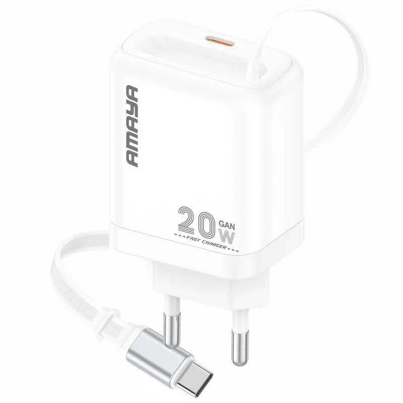 МЗП Amaya E220S PD20W GaN + Retractable Cable Type-C White