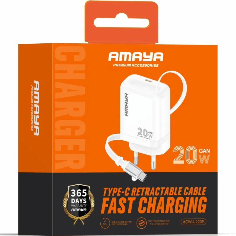 МЗП Amaya E220S PD20W GaN + Retractable Cable Type-C White — фото 2