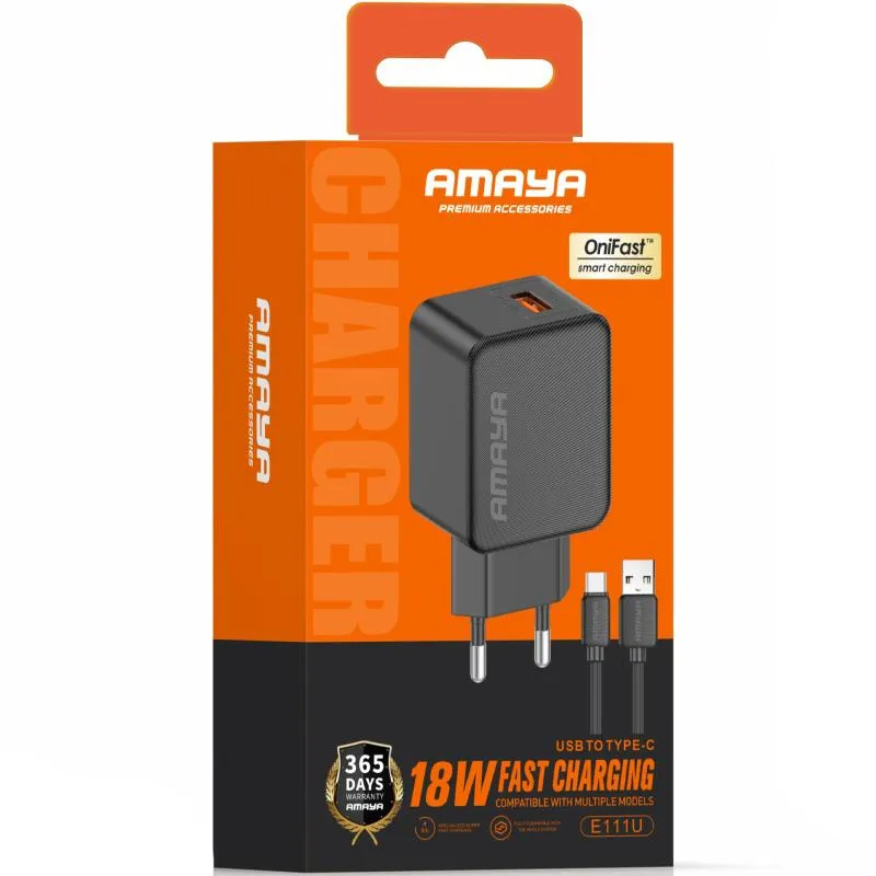 МЗП Amaya E111U QC3.0 18W + кабель USB to Type-C Black — фото 2