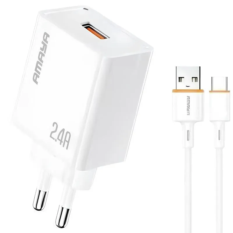 МЗП Amaya E79D 2.4A (1USB-A) + кабель USB to Type-C White