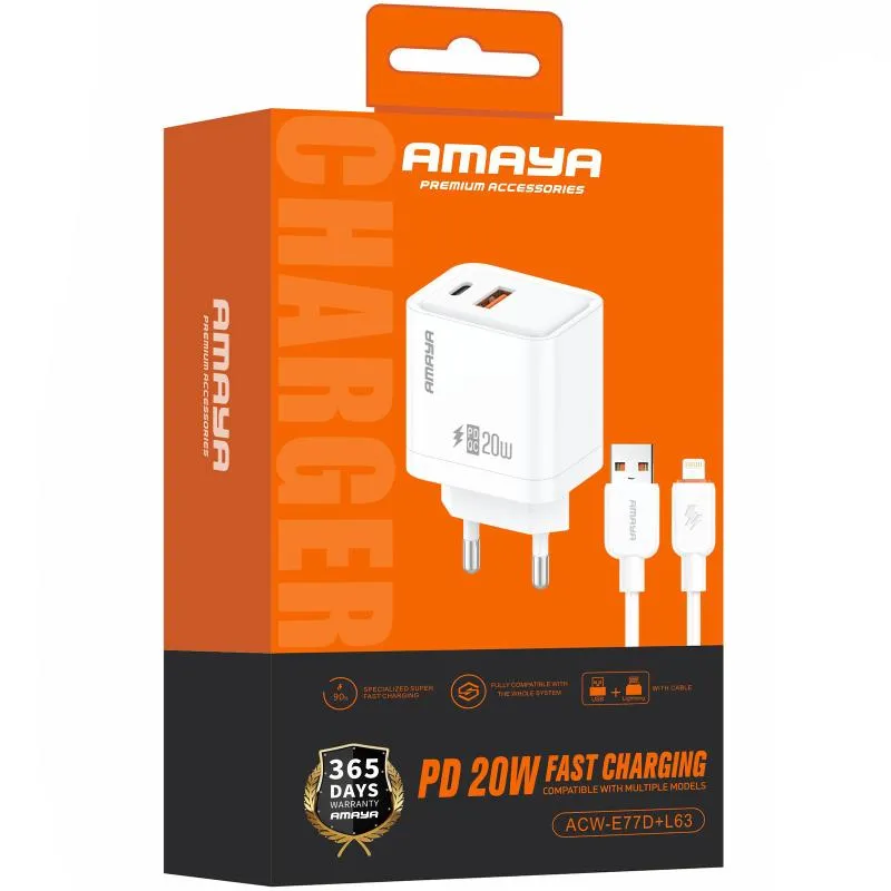 МЗП Amaya E77D PD20W+QC3.0 + кабель USB to Lightning White — фото 2